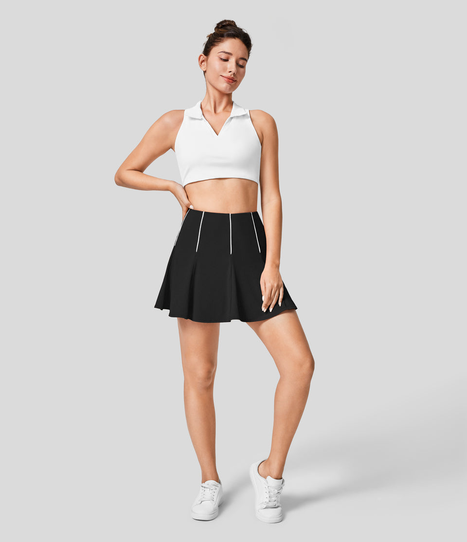High Waisted Colorblock 2-in-1 Side Pocket A Line Mini Quick Dry Golf Skirt-Golf Tee Pocket