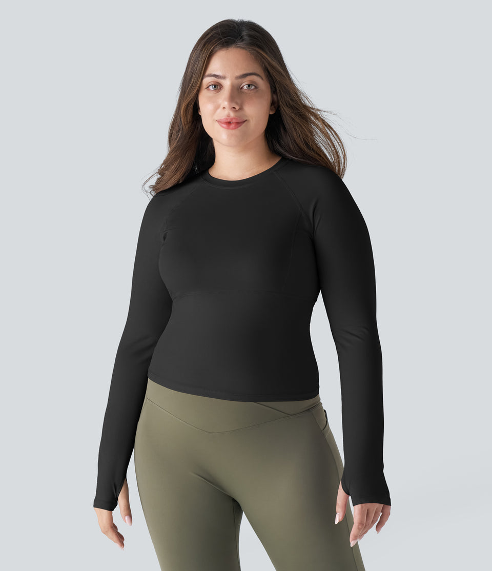 Solid Thumb Hole Yoga Plus Size Sports Top