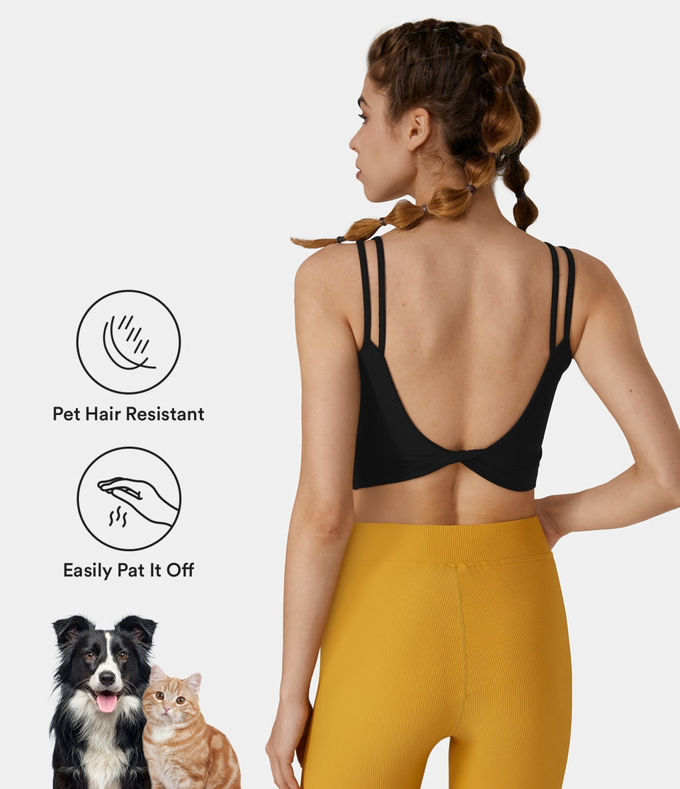 Patitoff® Flow Pet Hair Resistant Double Straps Backless Twisted Workout Cropped Tank Top