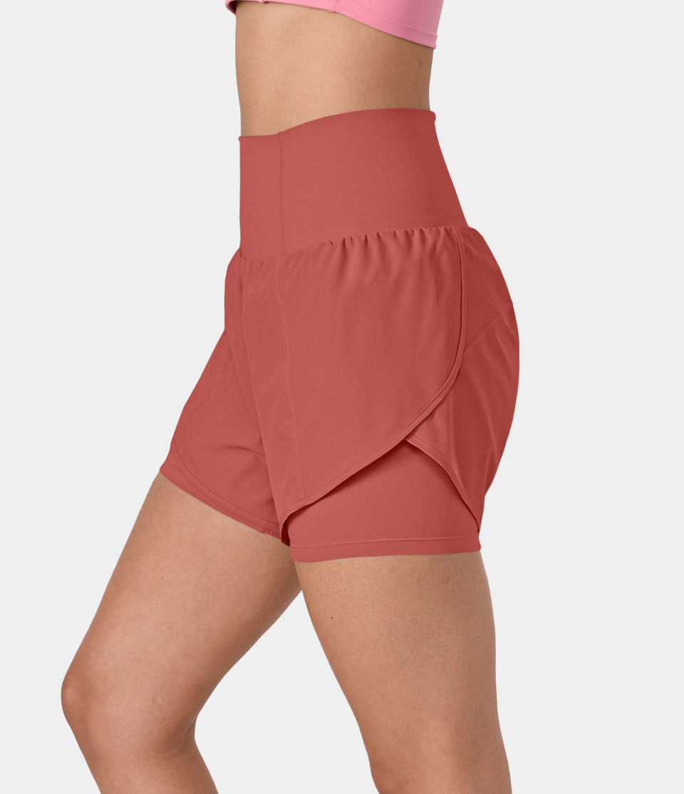 Breezeful™ Super High Waisted Curved Hem 2-in-1 Side Pocket Quick Dry Yoga Shorts 3.5''