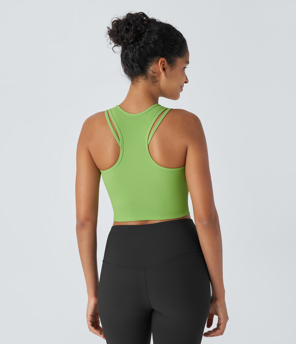 Ribbed Backless Racerback Cut Out Cropped Workout Tank Top