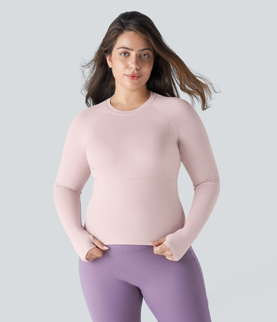 Solid Thumb Hole Yoga Plus Size Sports Top