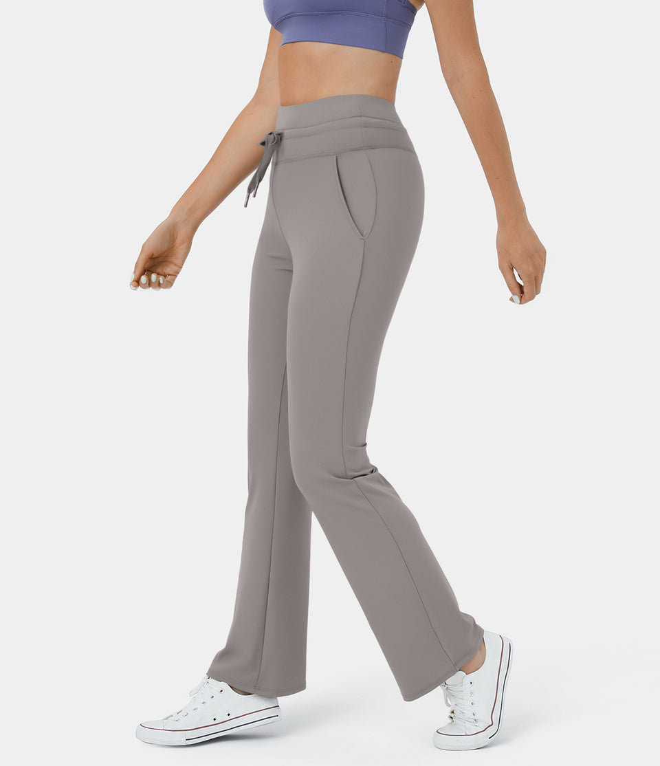 Softlyzero™ Airy High Waisted Drawstring Side Pocket Plain Cool Touch Casual Flare Pants-UPF50+