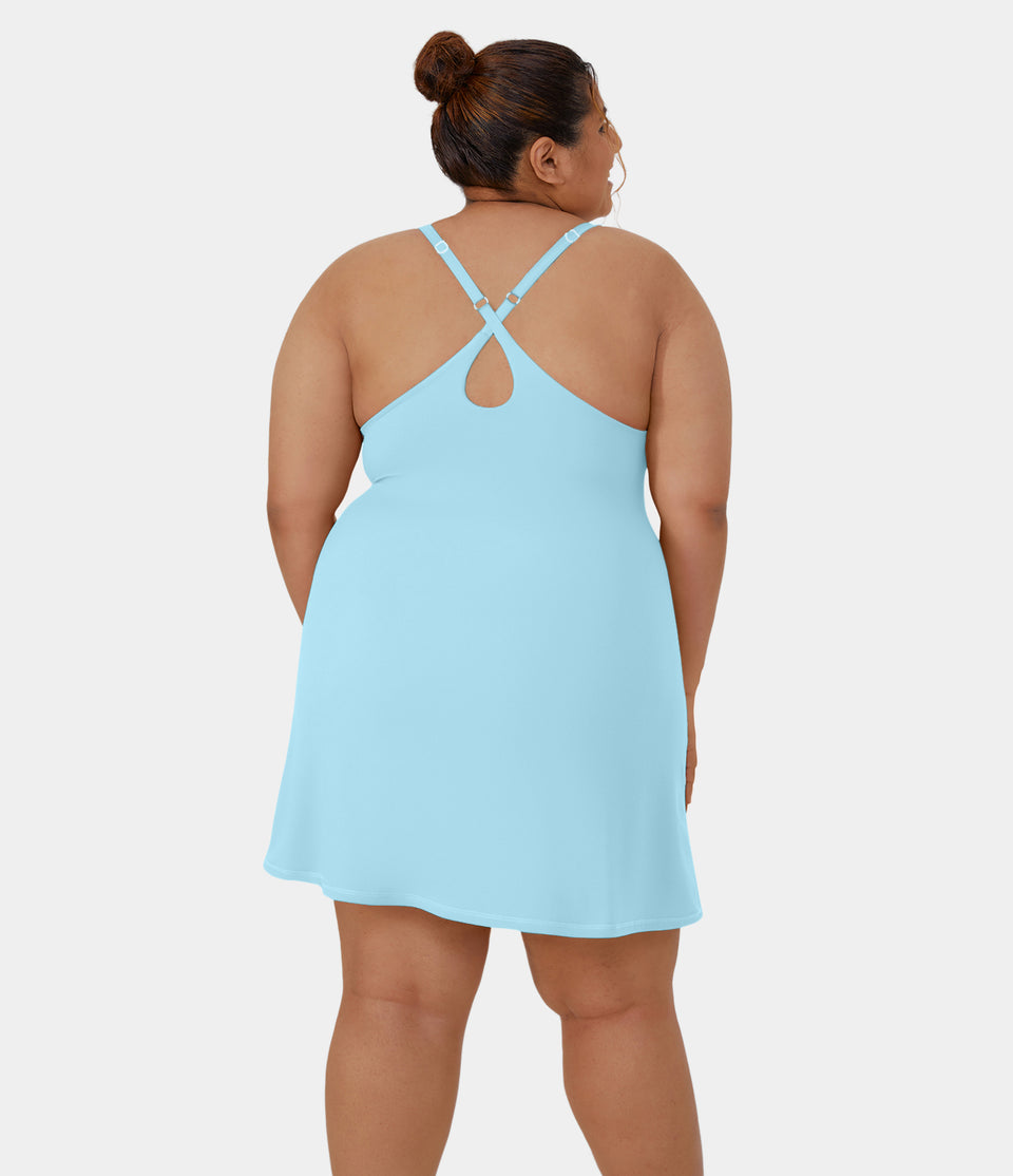 Everyday Softlyzero™ Plush Backless 2-in-1 Flare Plus Size Activity Dress-Wannabe-Longer Length & Adjustable Straps-UPF50+