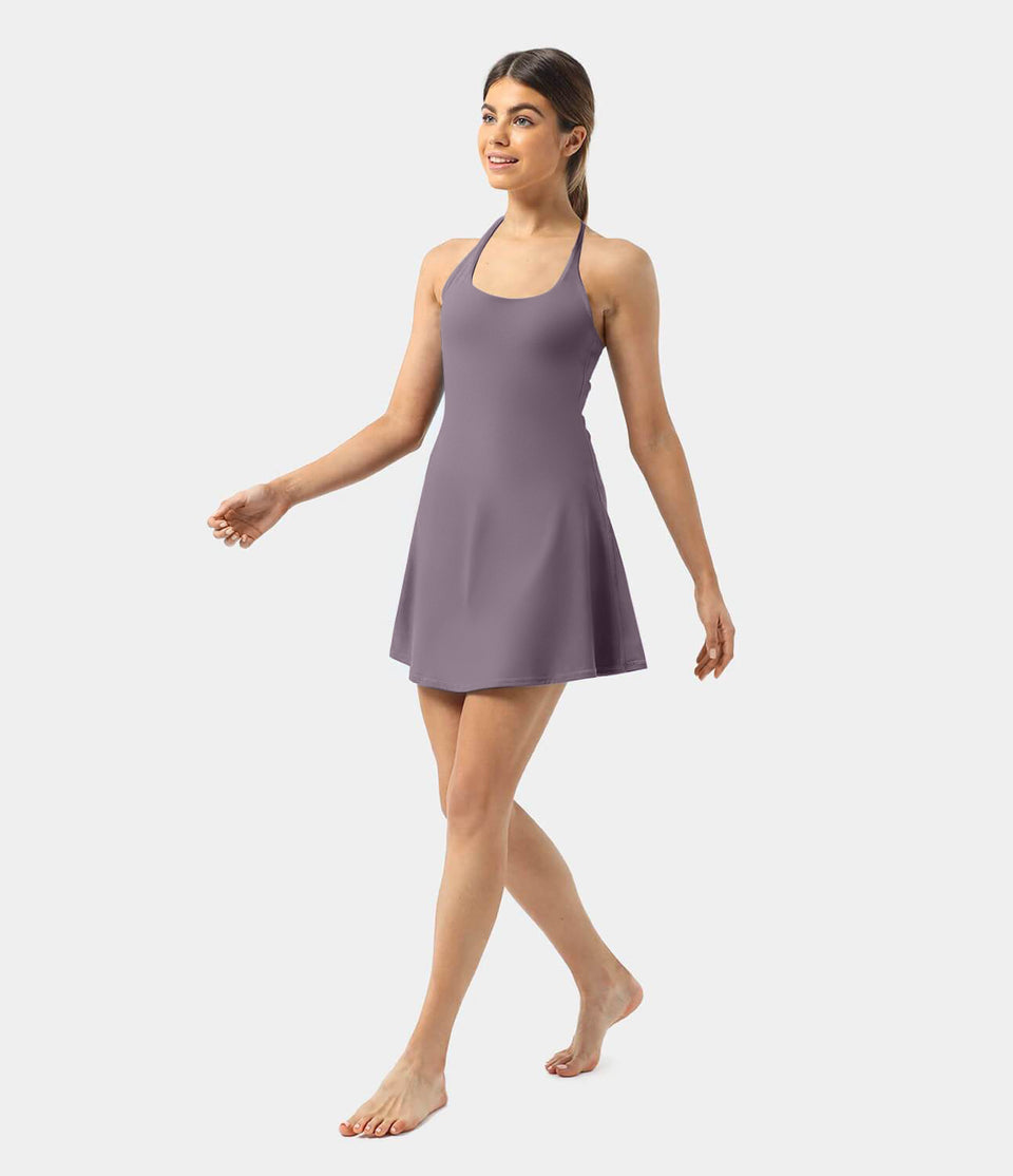 Softlyzero™ Plush Halter Backless 2-in-1 Pocket Mini Slip Yoga Active Dress-UPF50+