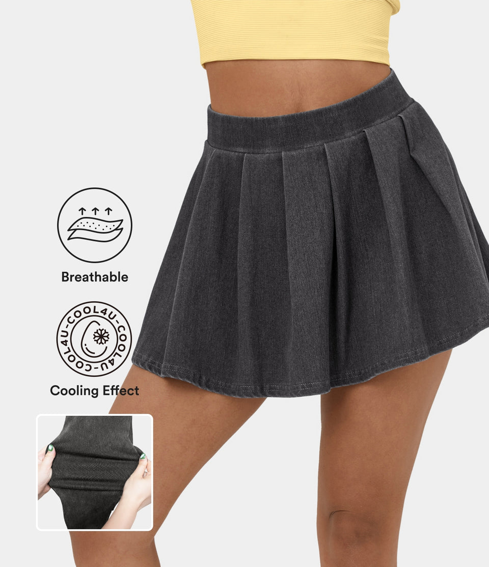 HalaraMagic™ High Waist Pleated Cool Touch Breathable Washed Stretchy Knit Denim Mini Casual Skirt