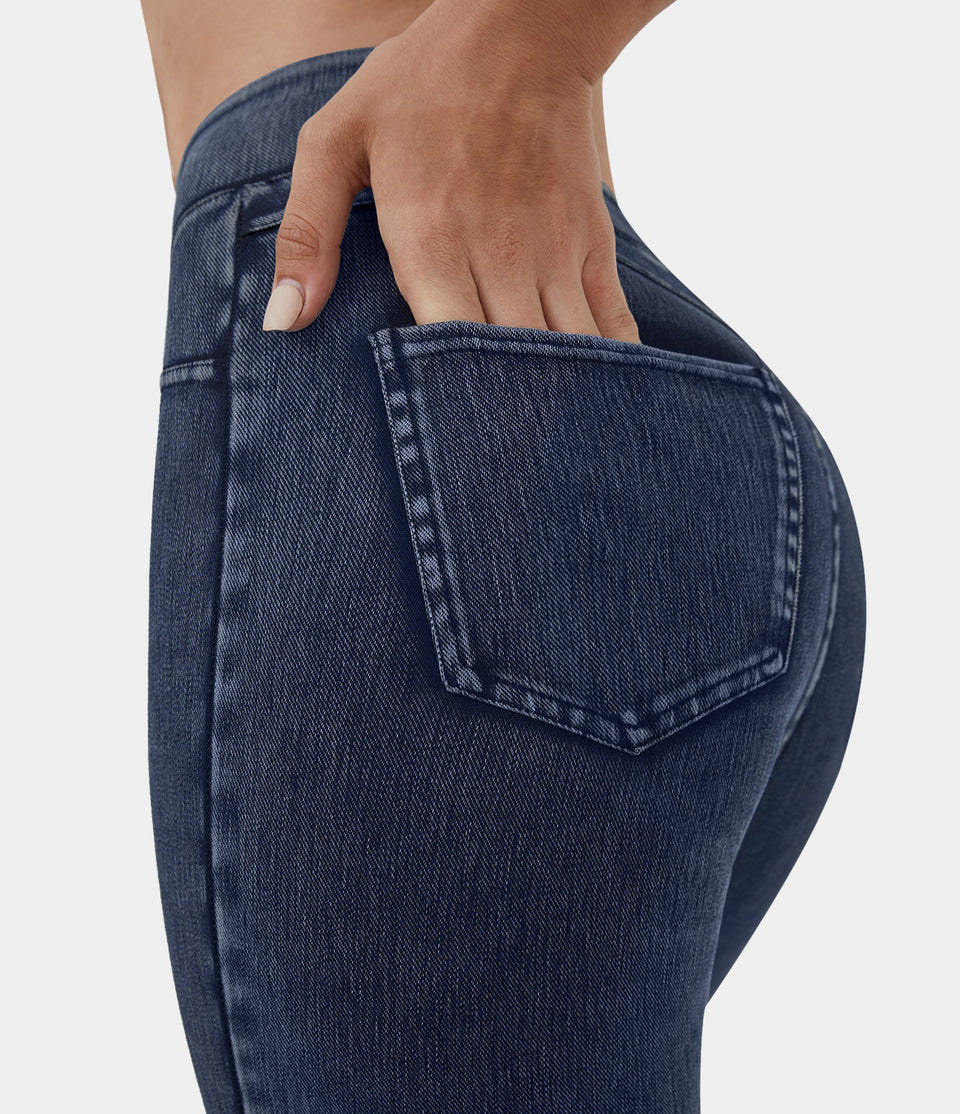 HalaraMagic™ High Waisted Back Side Pocket Stretchy Knit Denim Casual Leggings