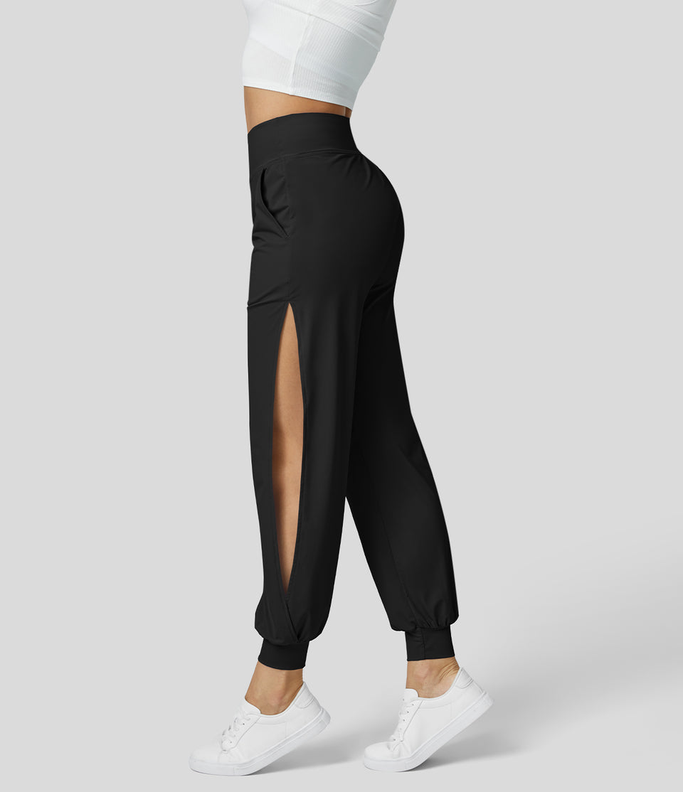 High Waisted Side Pocket Cut Out Cool Touch Casual Joggers-UPF50+