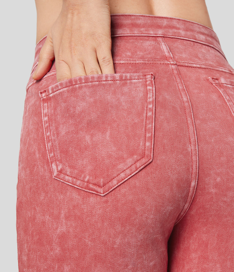 HalaraMagic™ High Waisted Back Pocket Washed Colorful Stretchy Knit Casual Super Flare Jeans