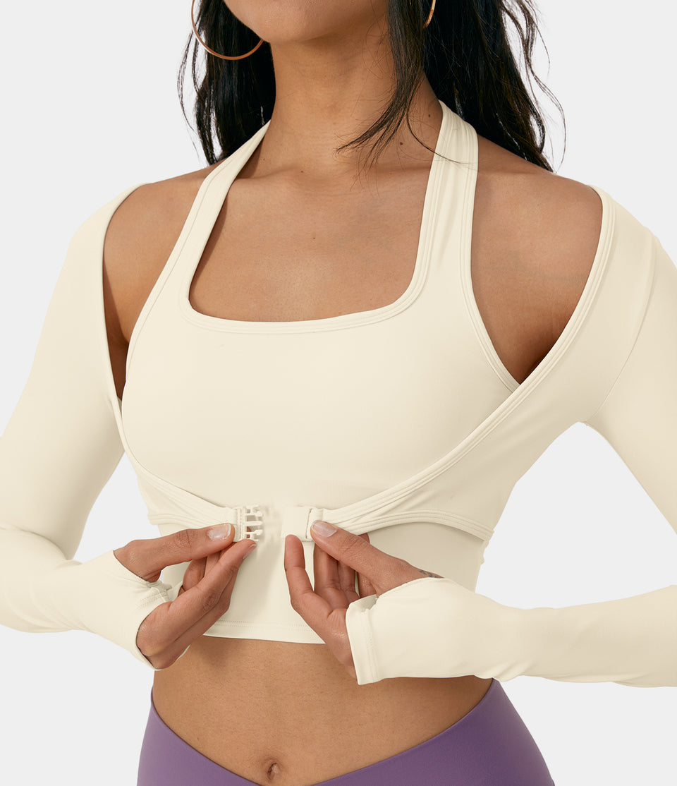 Softlyzero™ Plush Halter Thumb Hole Long Sleeve Cropped 2-in-1 Yoga Sports Top-UPF50+