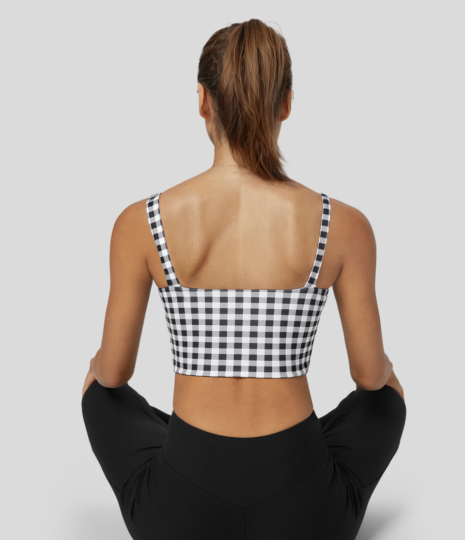 Low Support Twisted Cut Out Backless Vintage Plaid Yoga Sports Bra