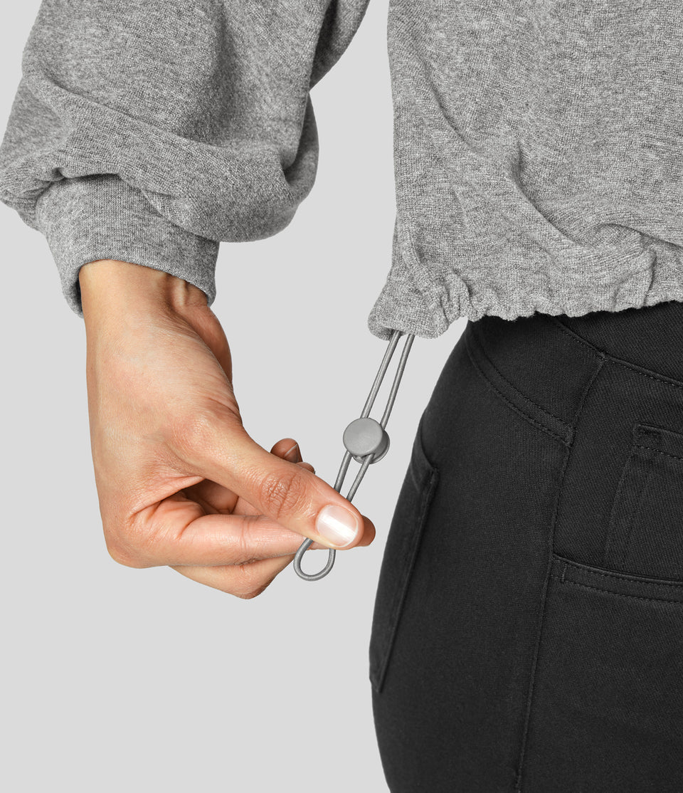 Button Raglan Sleeve Adjustable Drawstring Hem Casual Sweatshirt