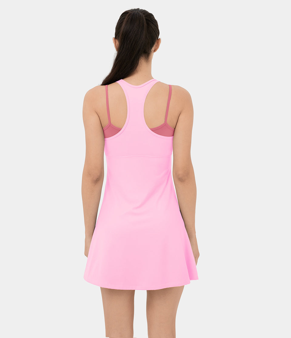 Softlyzero™ Airy Color Block Backless Racerback 2-Piece Pocket Mini Cool Touch Pickleball Active Dress