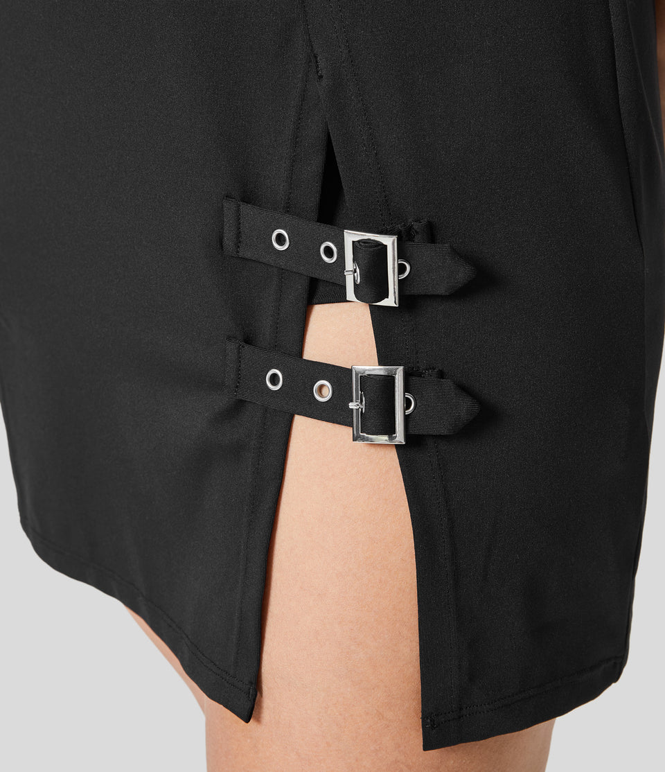 Backless Split Adjustable Buckle 2-in-1 Bodycon Mini Casual Slip Dress