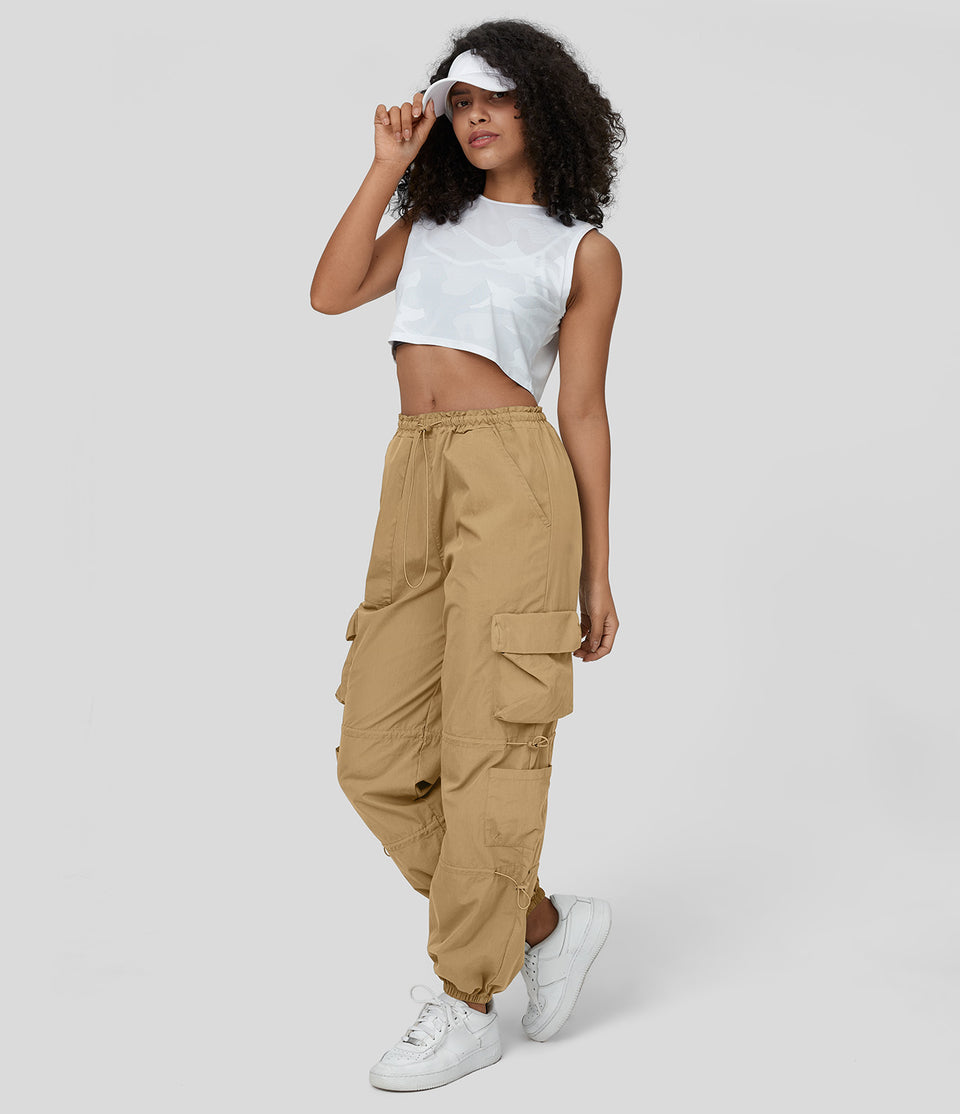 Mid Rise Drawstring Multi Pockets Casual Cargo Cotton Joggers