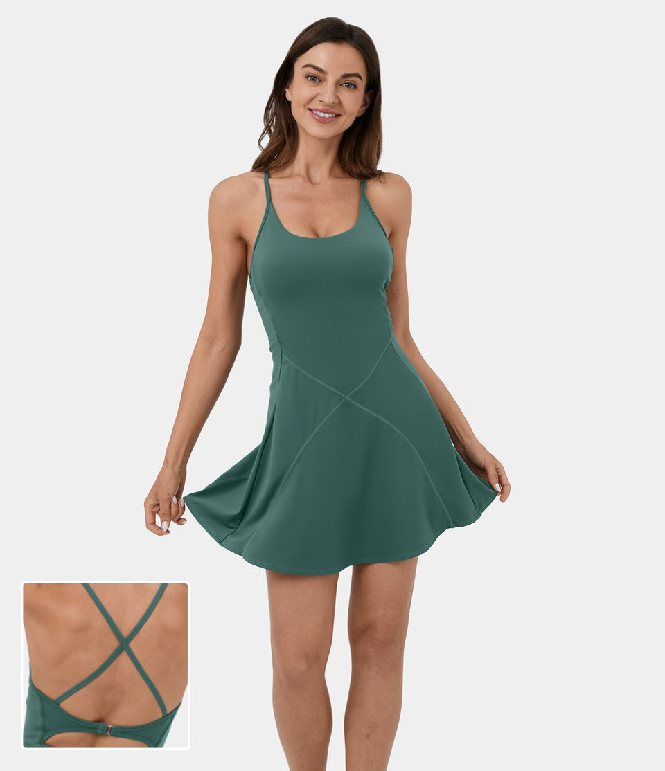 Backless Crisscross 2-in-1 Pocket Mini Slip Pickleball Active Dress