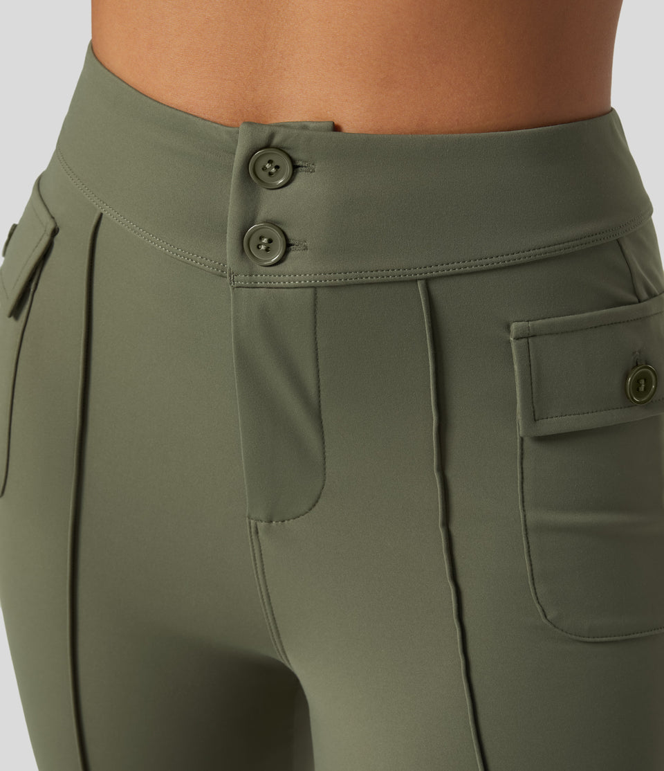 Softlyzero™ Fleece High Waisted Button Side Flap Pocket Flare Casual Cargo Pants