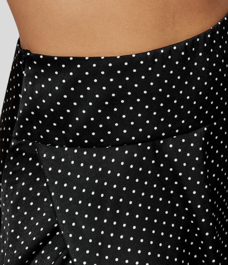 Mid Rise Zipper High Low Ruffle Polka Dot Flowy Casual Regular Maxi Skirt