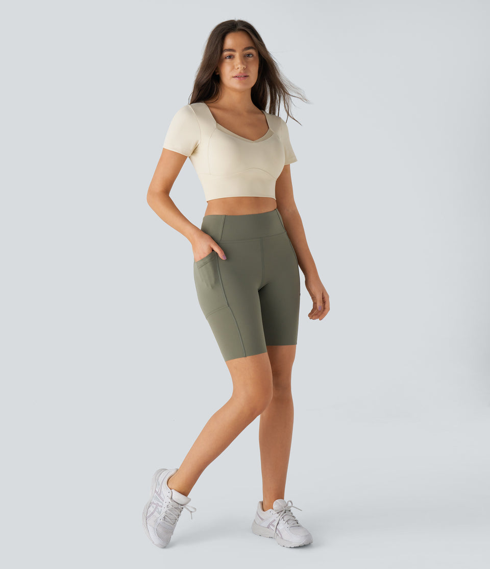 Short Sleeve Contrast Mesh Cropped Yoga Sports Top