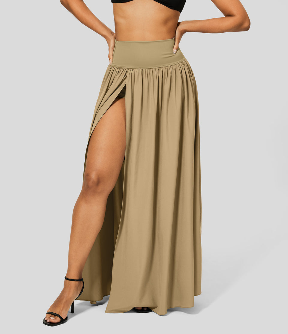 Breezeful™ High Waisted Plicated Split 2-in-1 Flowy Quick Dry Maxi Casual Skirt