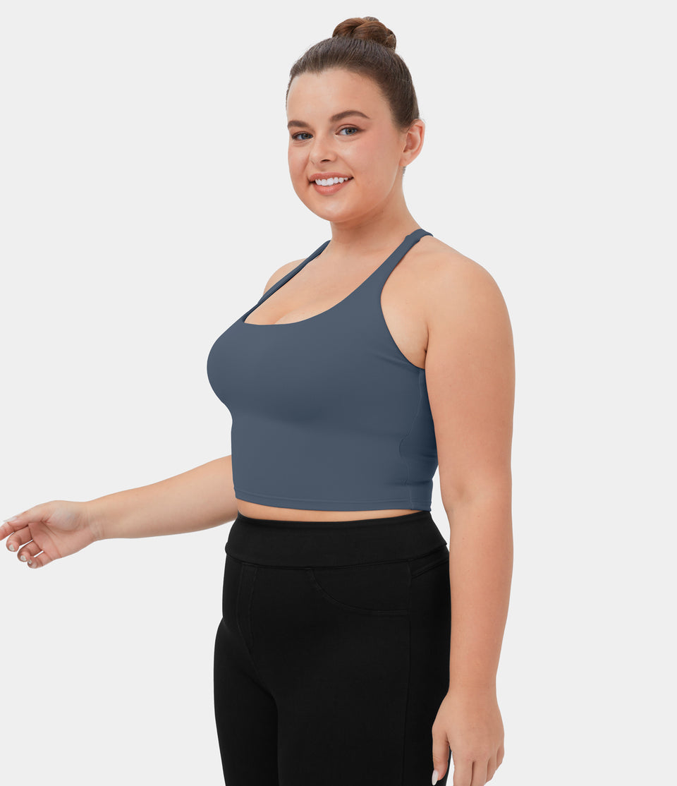 Crisscross Backless Cropped Yoga Plus Size Tank Top