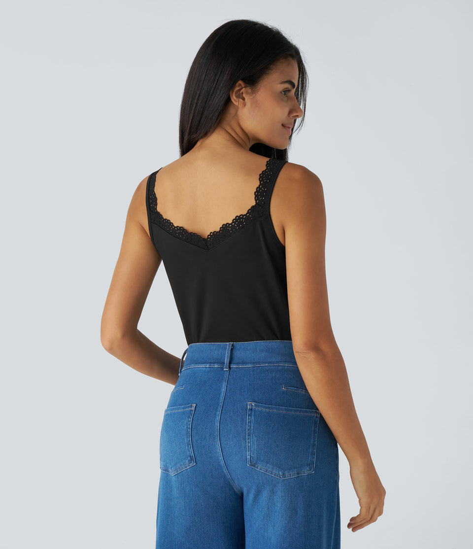 Contrast Lace Backless Basic Casual Tank Top