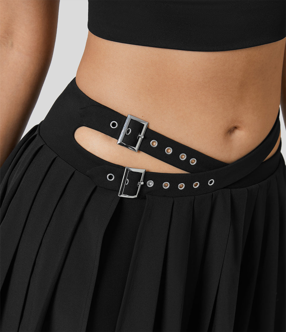 Breezeful™ High Waisted Adjustable Buckle 2-in-1 Side Pocket Split Pleated Mini Quick Dry Dance Skirt