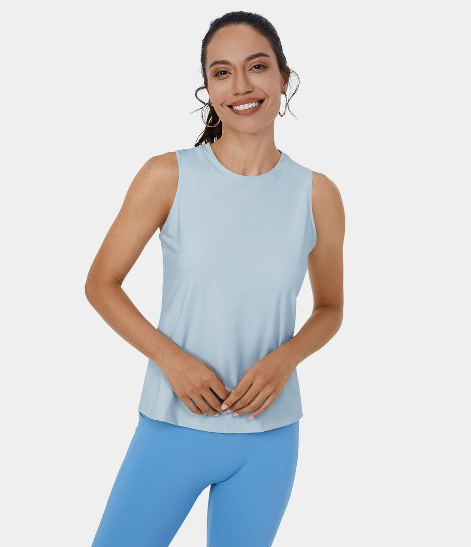 Cut Out Crossover Hem Solid Yoga Tank Top