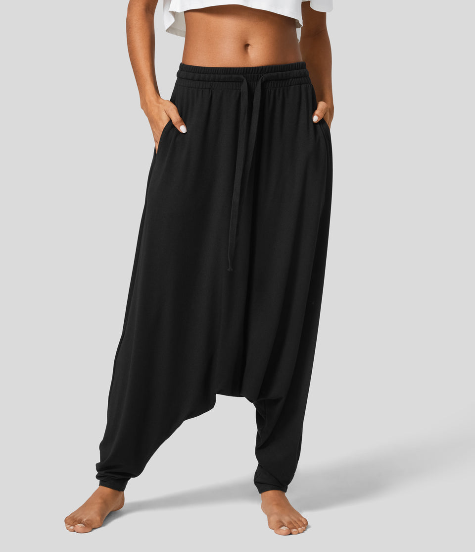 Low Rise Drawstring Side Pocket Harem Yoga Pants