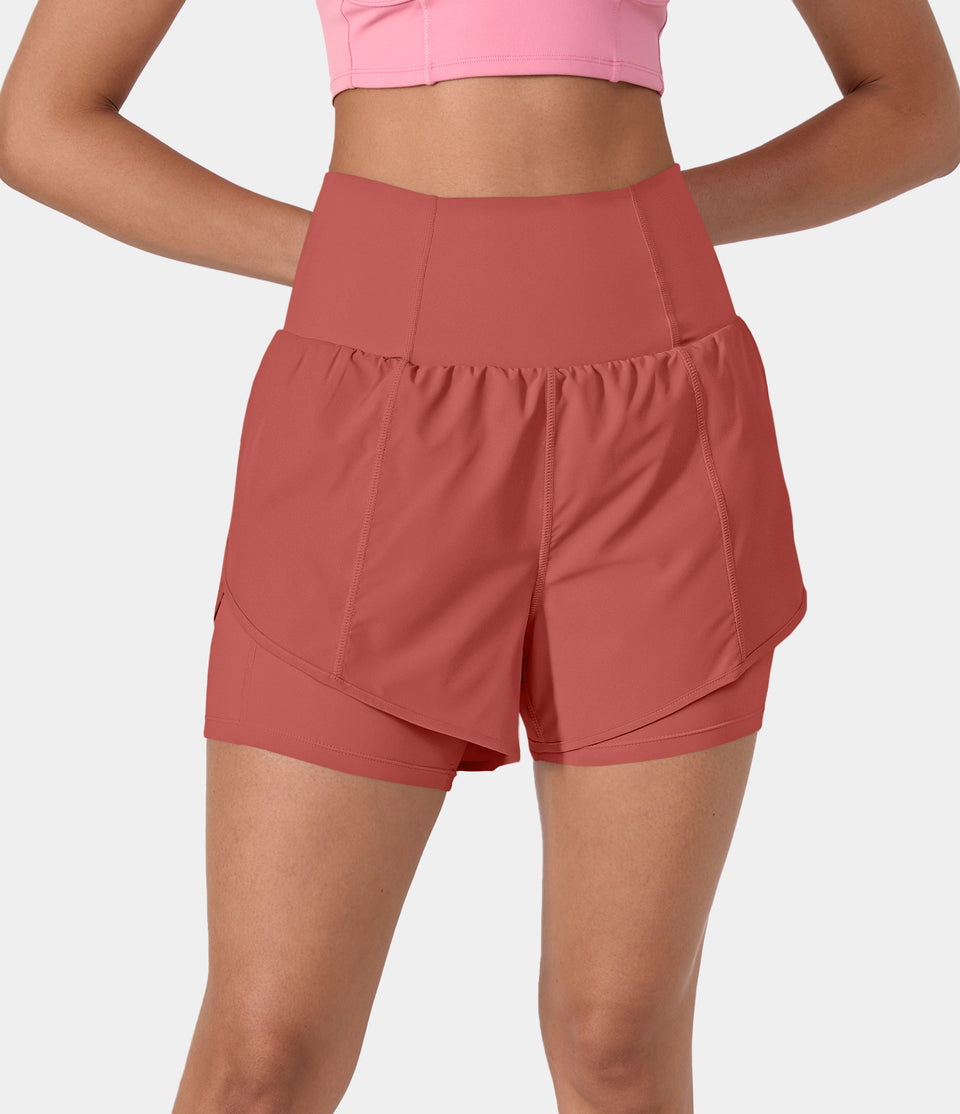 Breezeful™ Super High Waisted Curved Hem 2-in-1 Side Pocket Quick Dry Yoga Shorts 3.5''