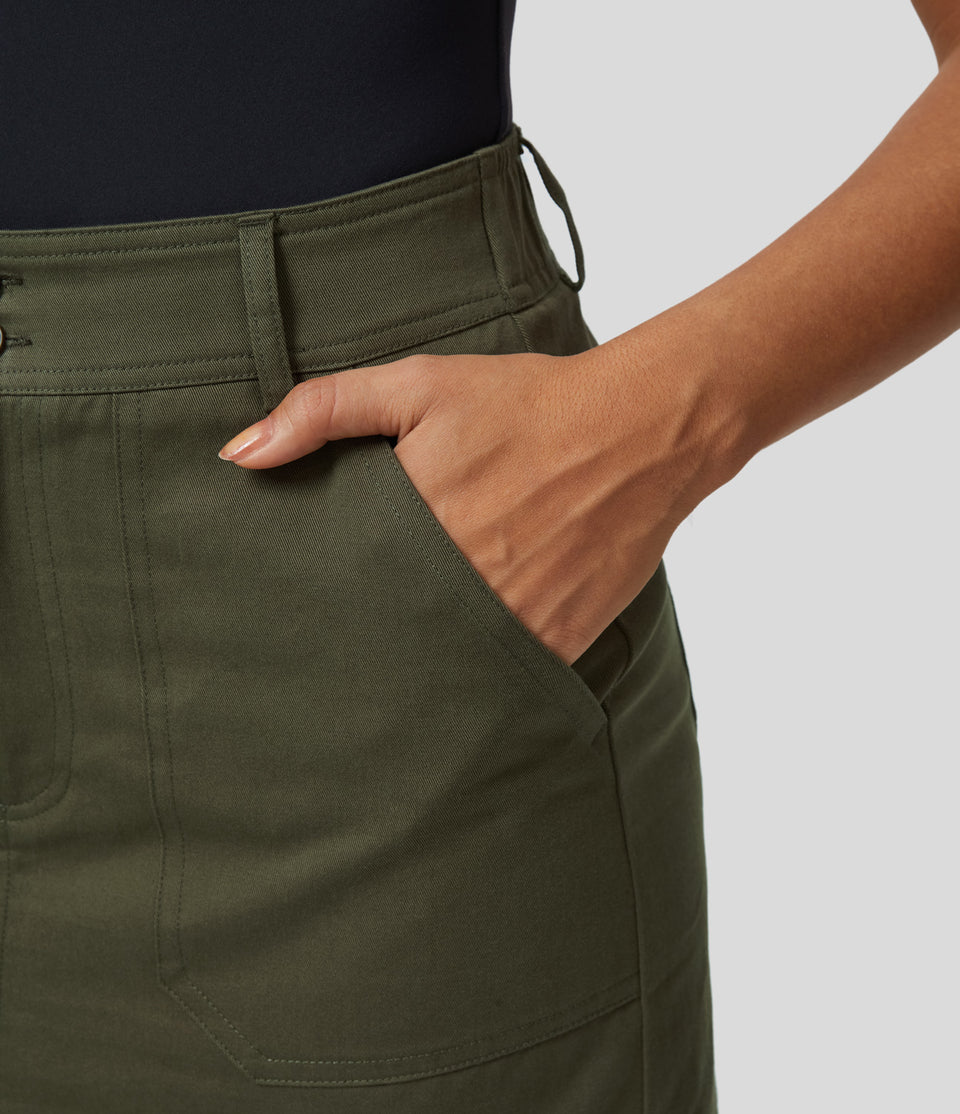 High Waisted Multiple Pockets Mini Straight Casual Cotton Cargo Skirt