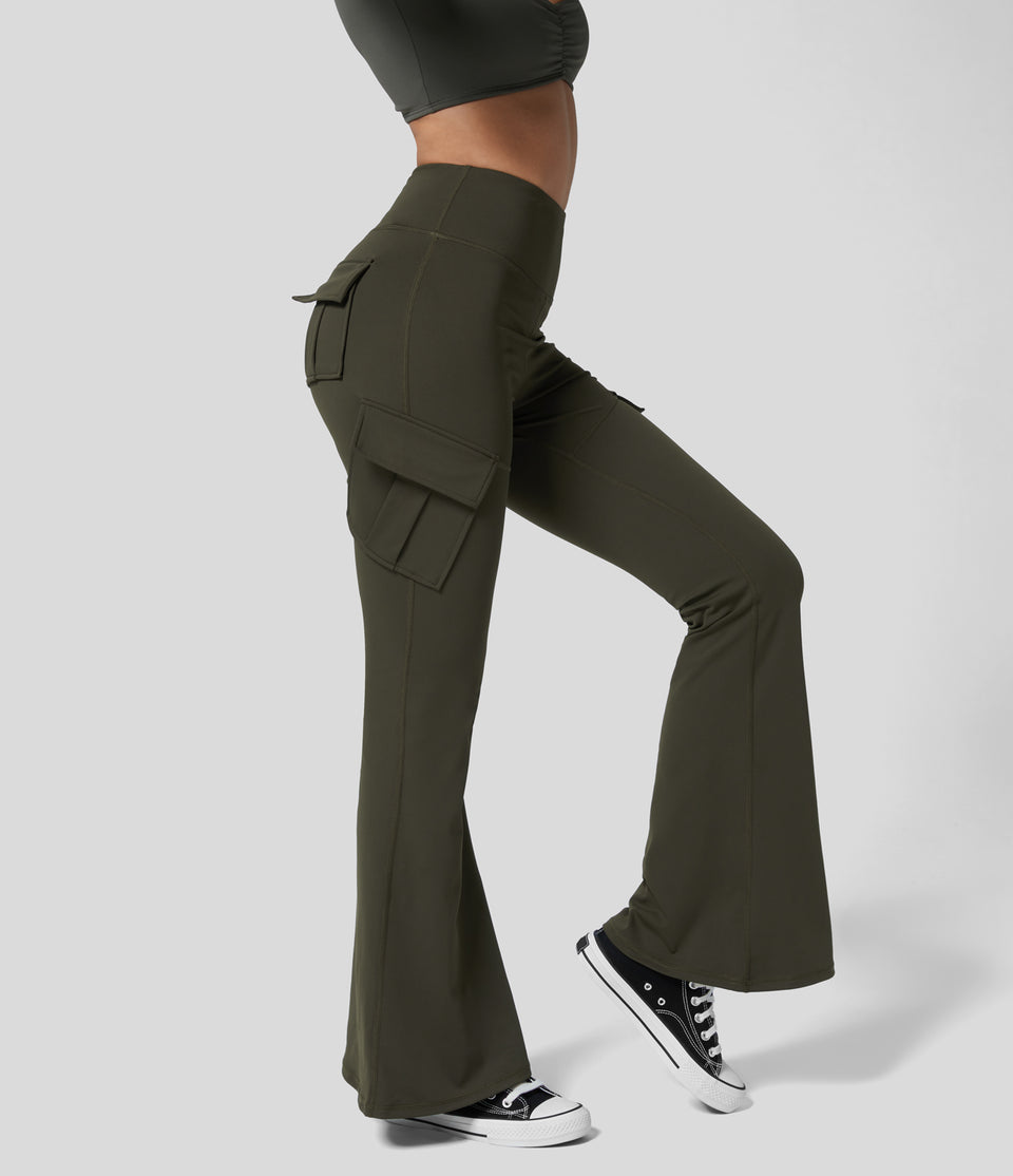 High Waisted Cargo Pocket Flare Yoga Pants