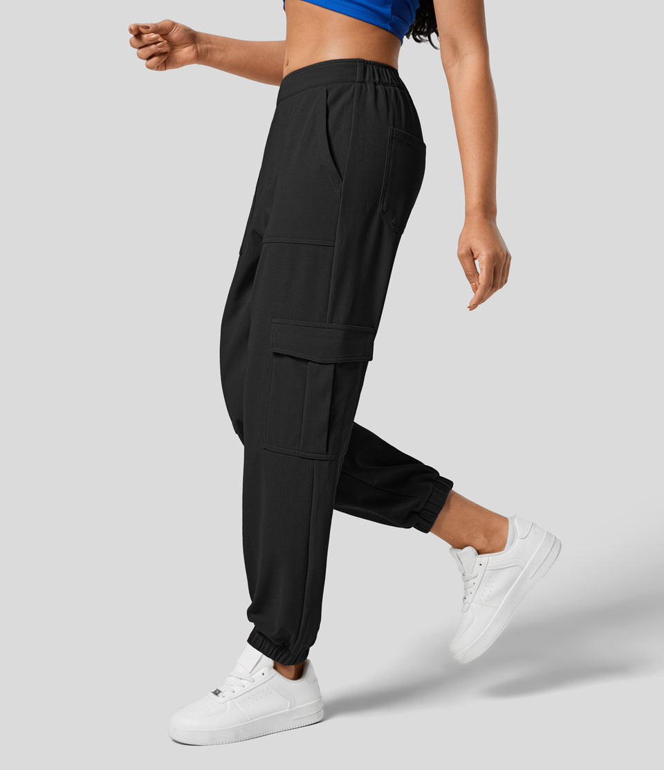 Mid Rise Multiple Pockets Waffle Casual Cargo Joggers