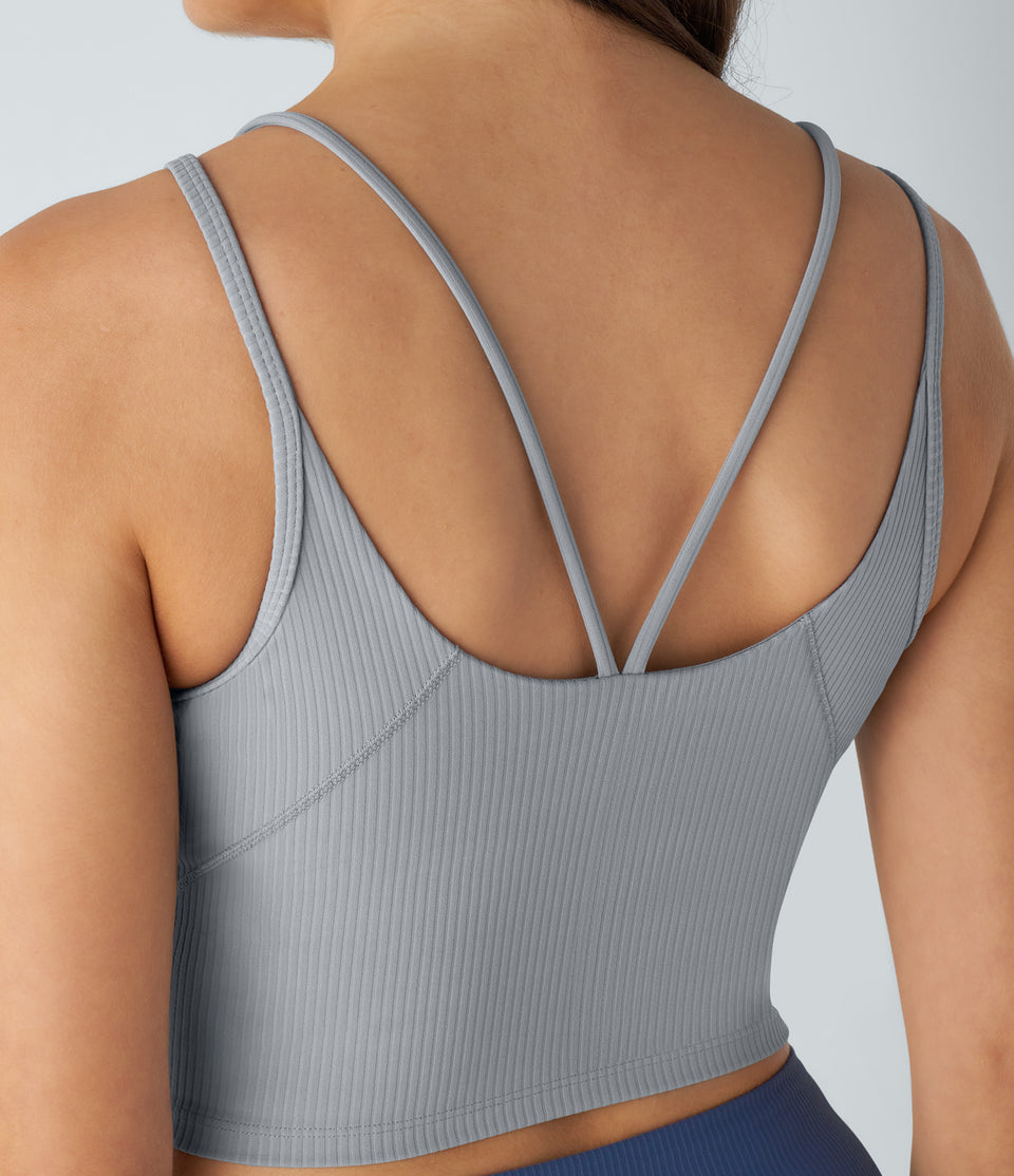 Ribbed Knit Backless Double Straps Yoga Cami Top