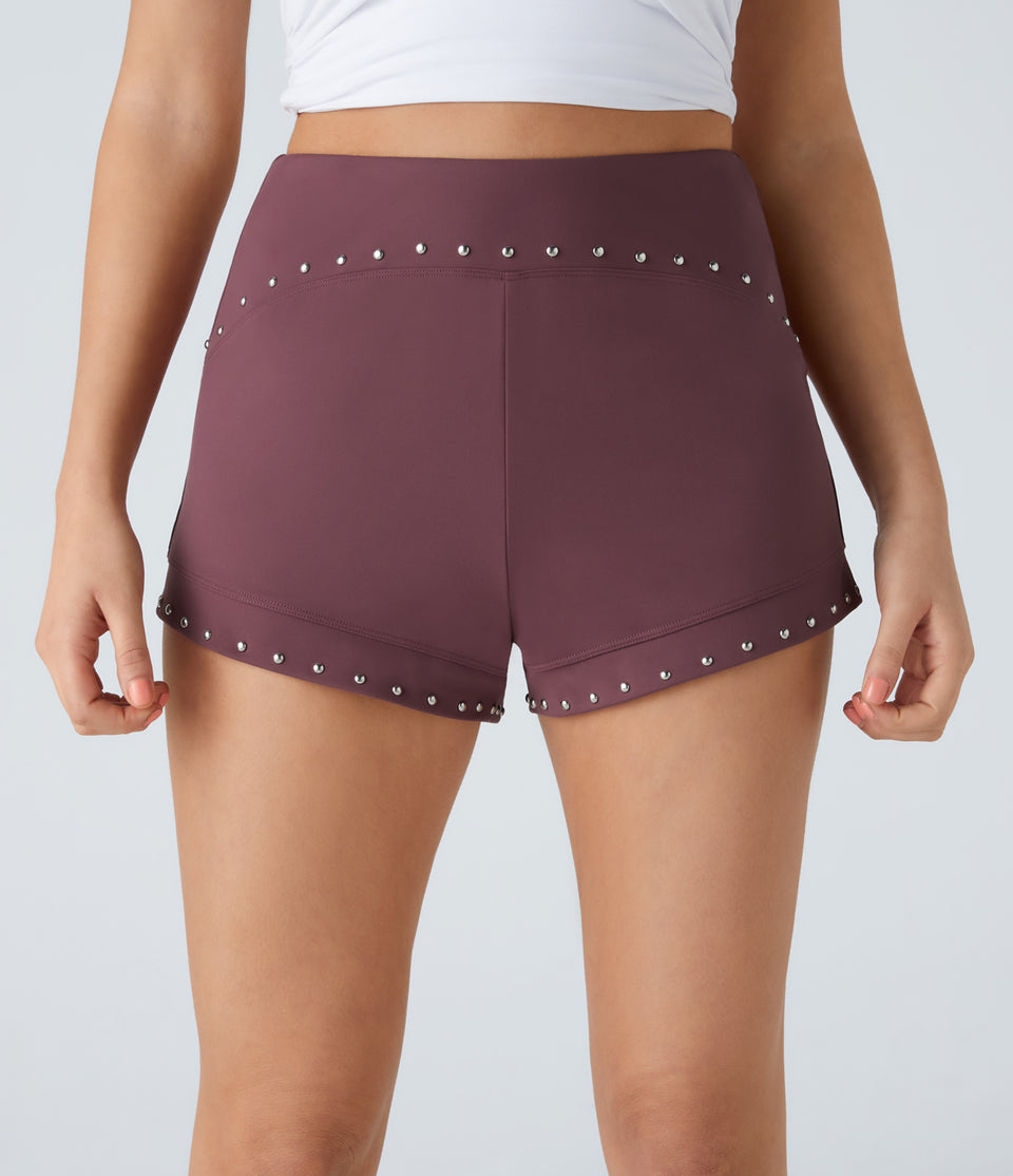 Softlyzero™ Plush High Waisted Studded Casual Shorts 2''
