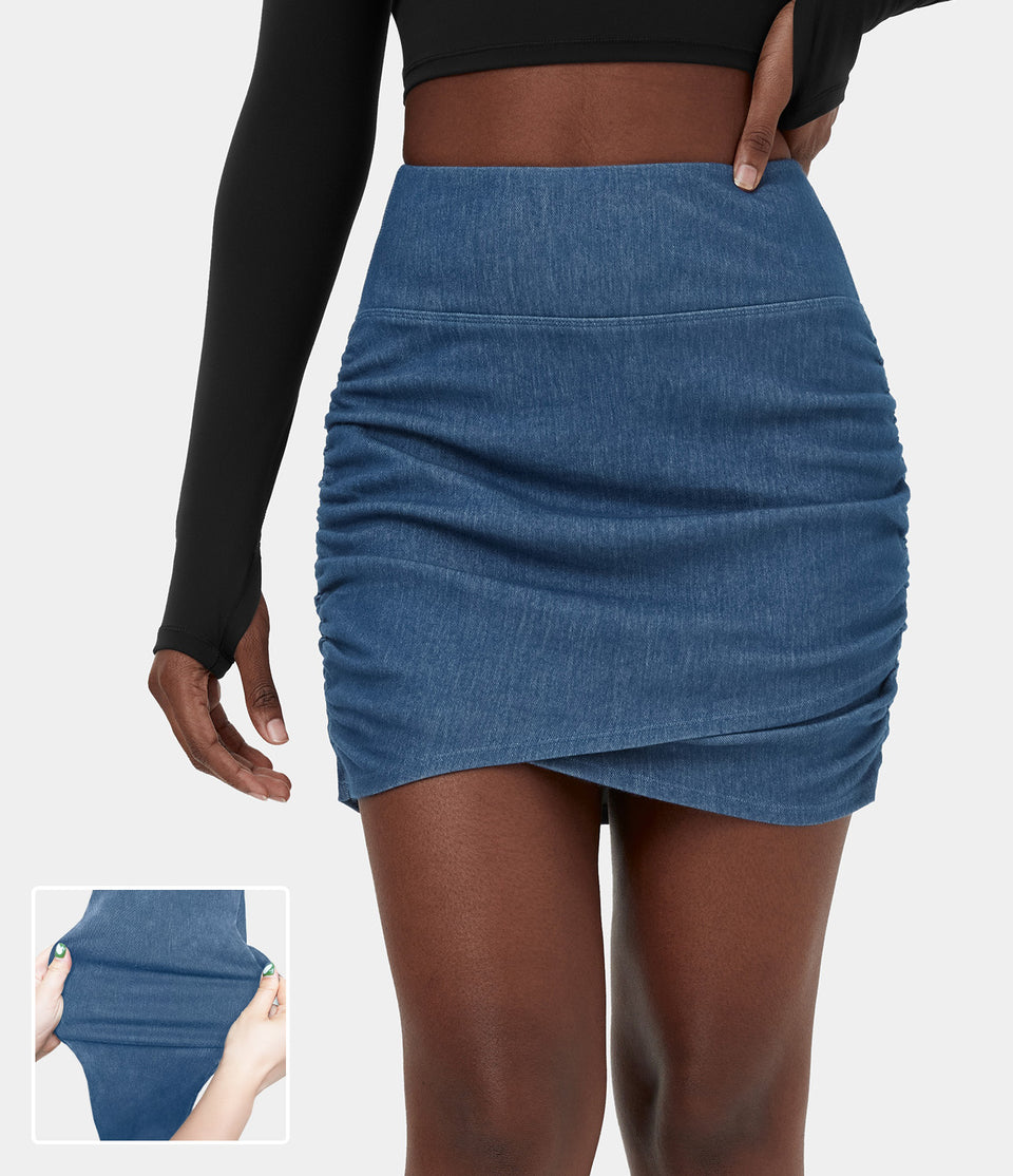 HalaraMagic™ High Waisted Bodycon Stretchy Knit Denim Mini Ruched Casual Skirt