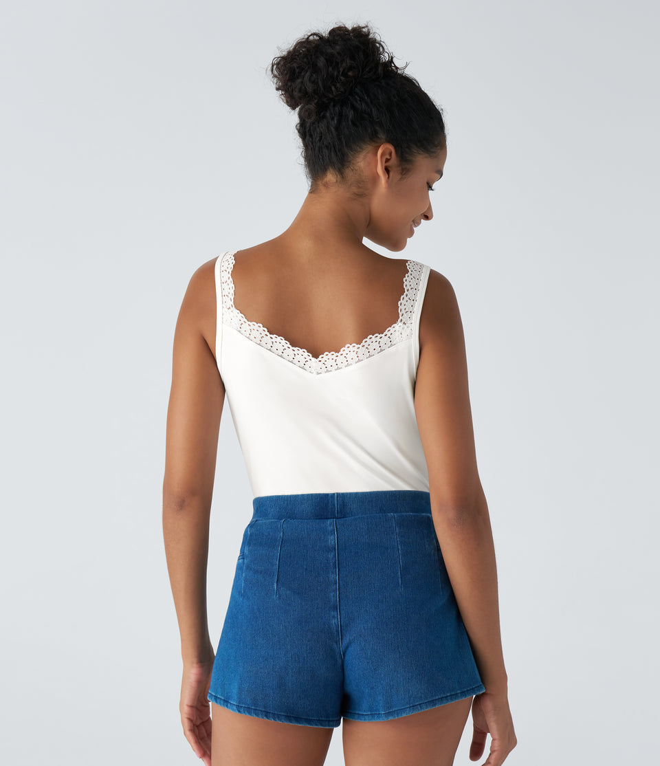 Contrast Lace Backless Basic Casual Tank Top
