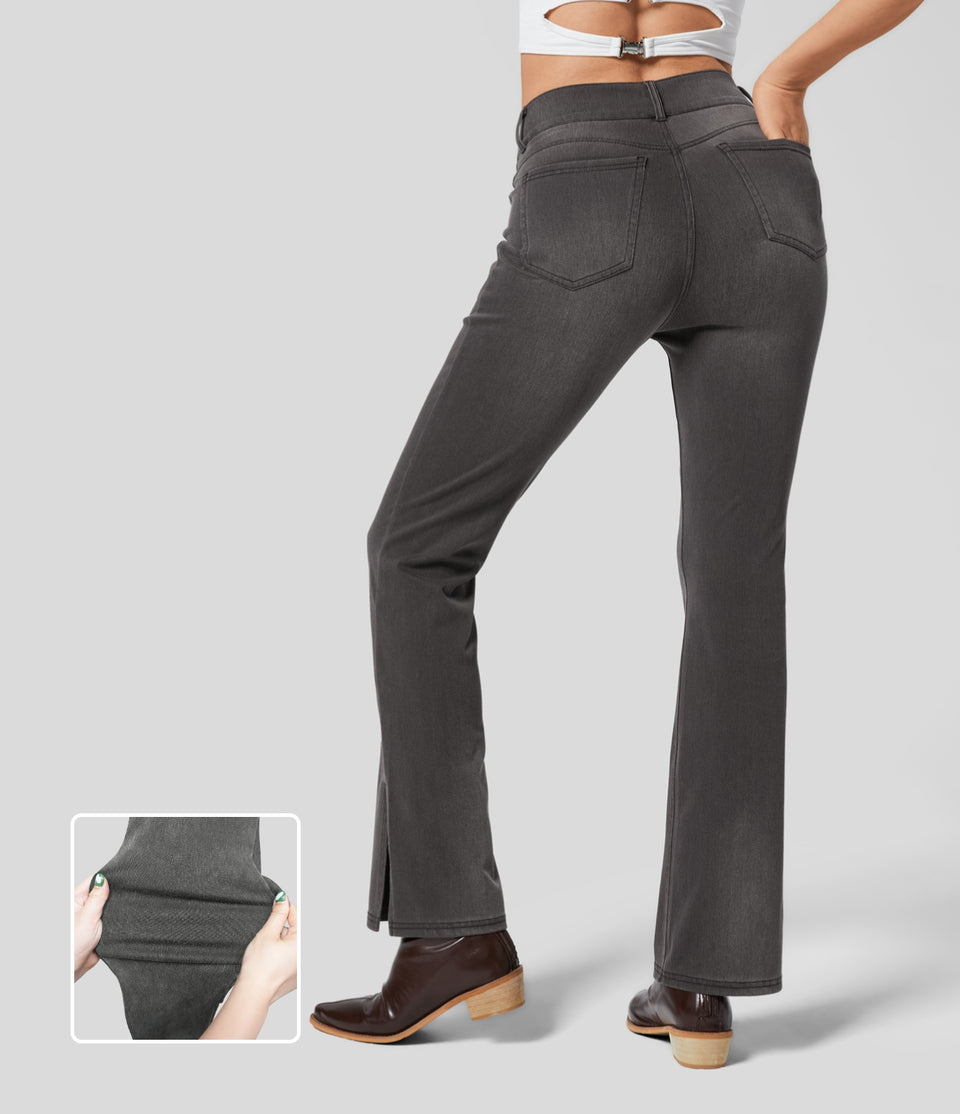 HalaraMagic™ High Waisted Multiple Pockets Split Stretchy Knit Casual Bootcut Jeans