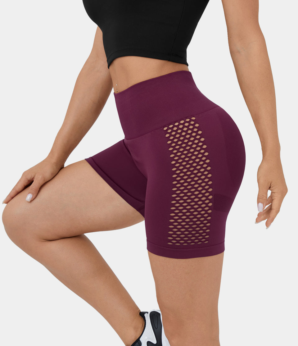 Seamless Flow High Waisted Cut Out Ruched Yoga Biker Shorts