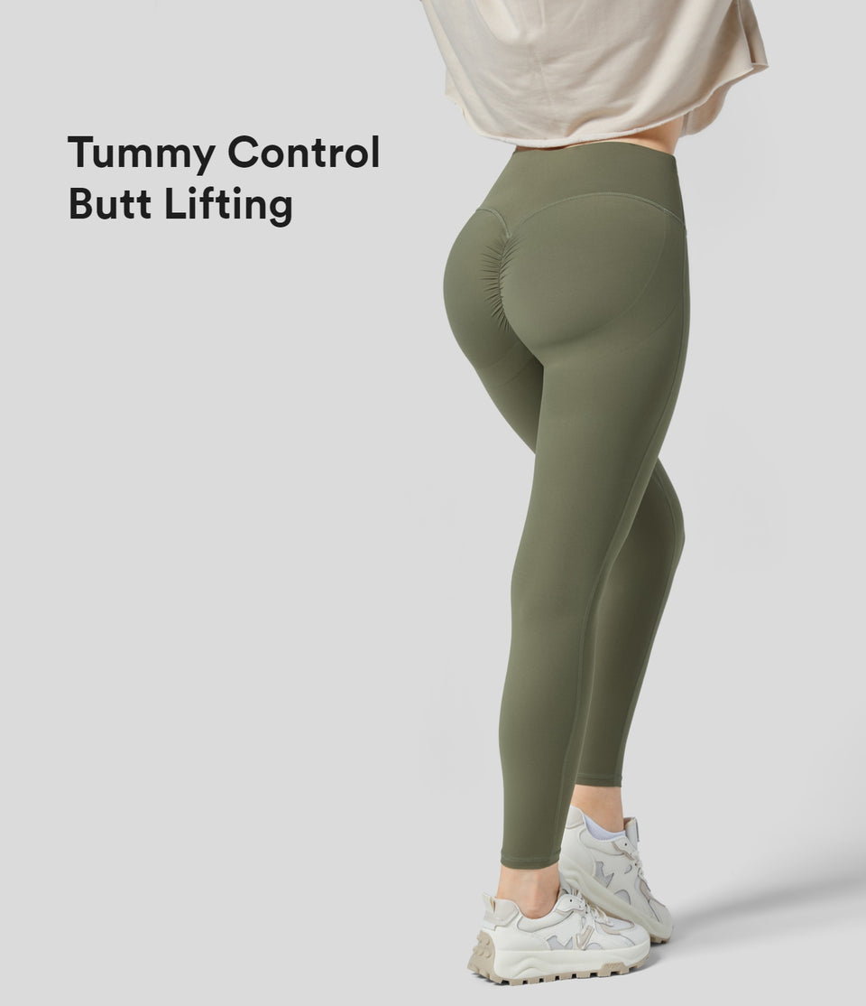 UltraSculpt™ High Waisted Ruched Tummy Control Butt Lifting Yoga 7/8 Leggings