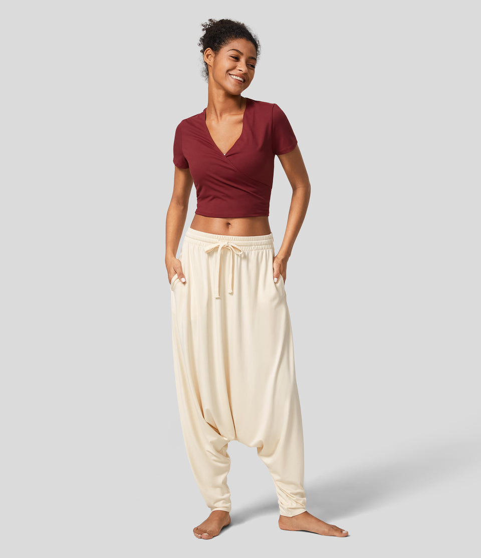 Low Rise Drawstring Side Pocket Harem Yoga Pants