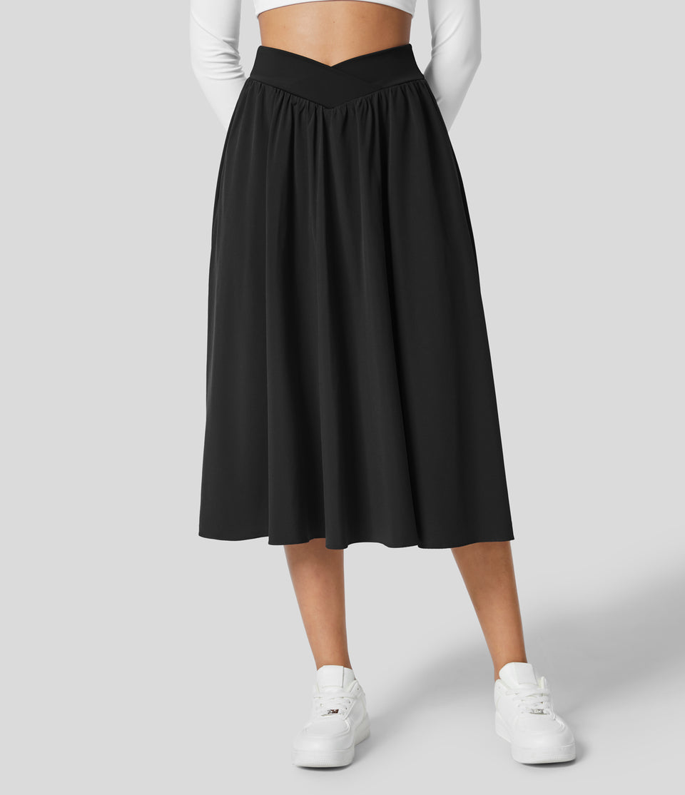 Breezeful™ Crossover High Waisted Side Pocket 2-in-1 Midi Quick Dry Casual Flare Skirt