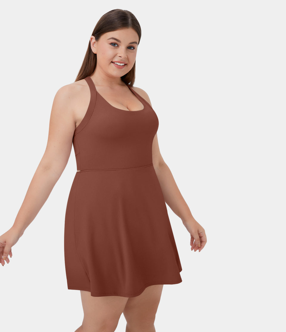 Backless Cut Out Twisted Side Pocket 2-in-1 Exercise Plus Size Dress-Easy Peezy