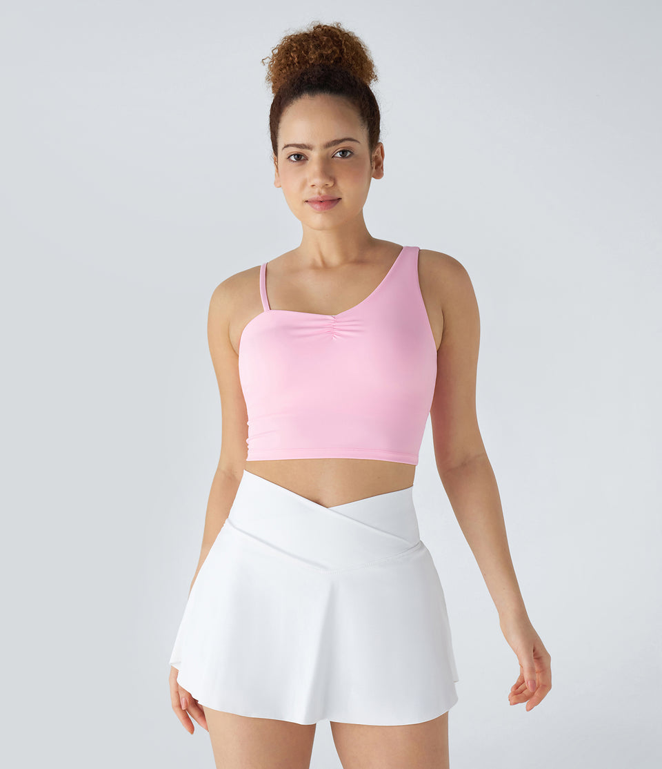 Softlyzero™ Airy Asymmetric Strap Ruched Cool Touch Cropped Yoga Tank Top-UPF50+