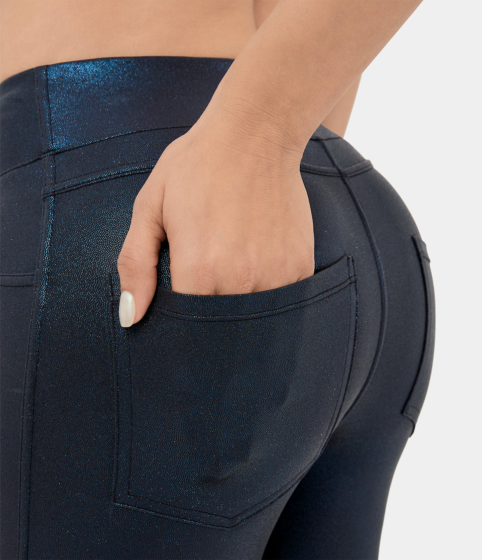 Softlyzero™ Faux Leather High Waisted Back Side Pocket Work Leggings
