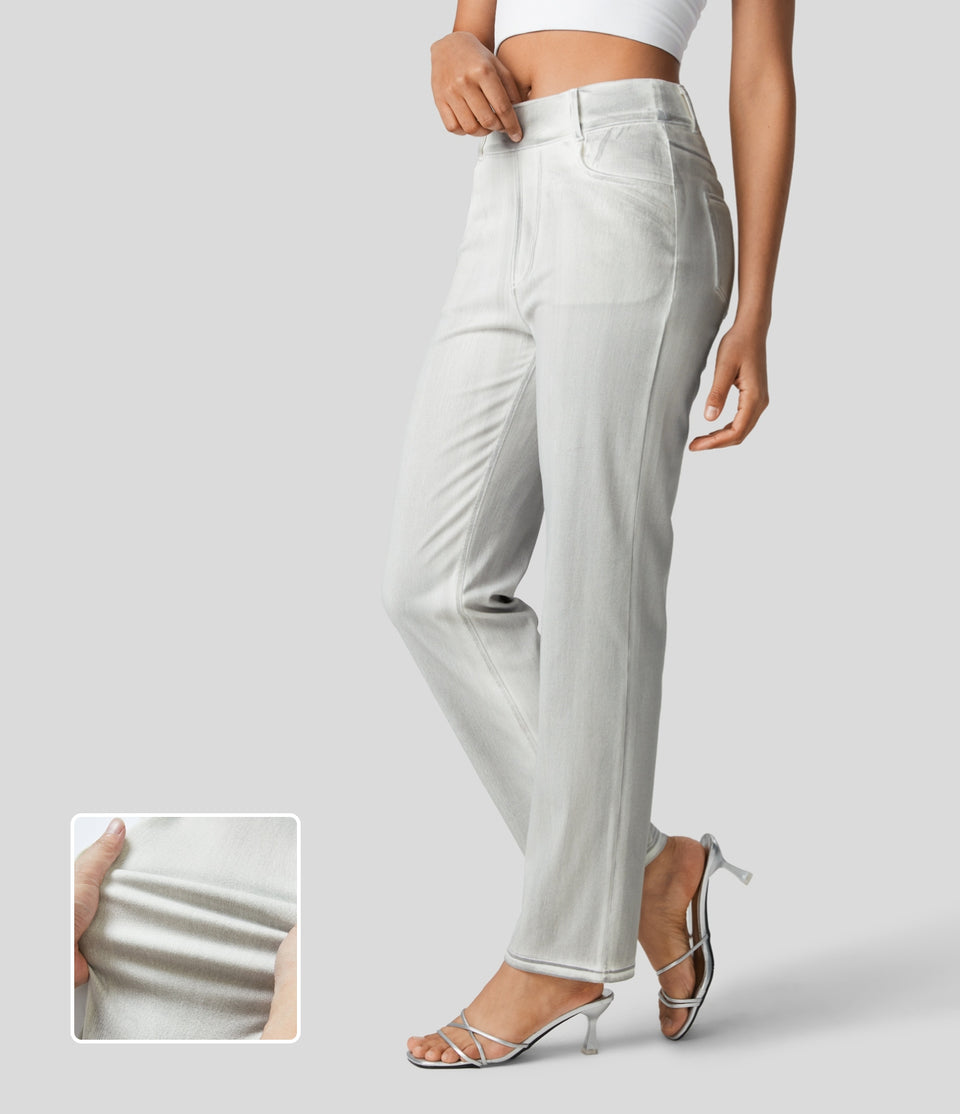 HalaraMagic™ High Waisted Multiple Pockets Straight Leg Stretchy Knit Casual Jeans