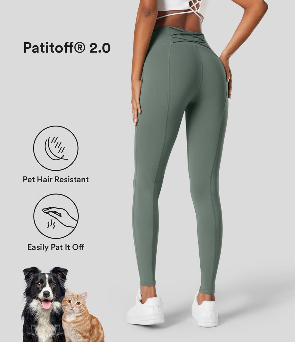 Patitoff® 2.0 Pet Hair Resistant High Waisted Side Pocket Crisscross Casual Full Length Leggings