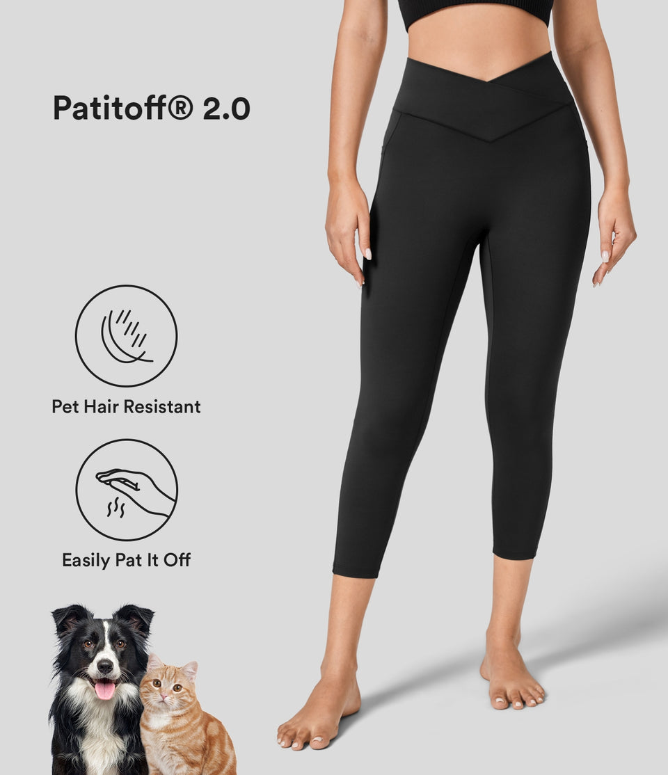 Patitoff® 2.0 Pet Hair Resistant High Waisted Crossover Side Pocket Capri Yoga Leggings