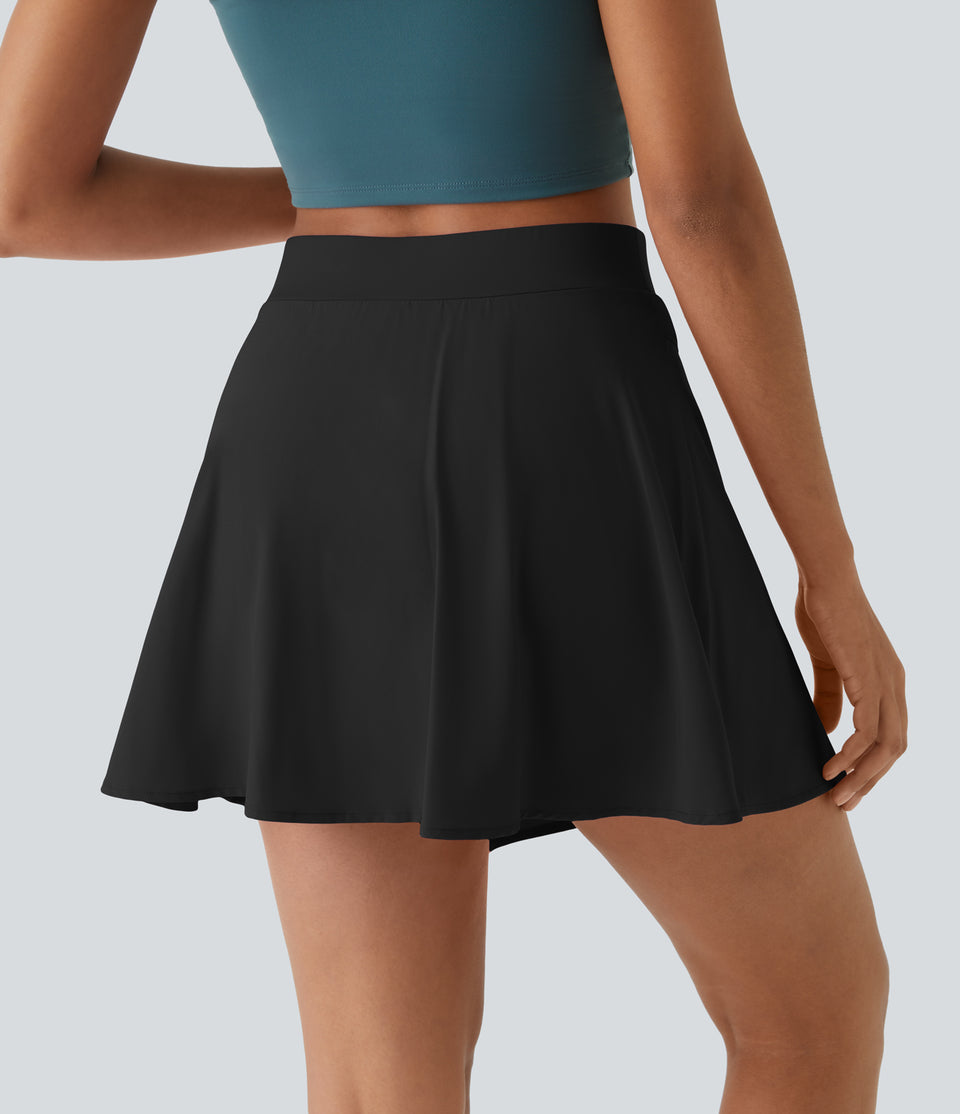 Breezeful™ High Waisted Asymmetric Split Hem 2-in-1 Side Pocket Mini Quick Dry Dance Skirt
