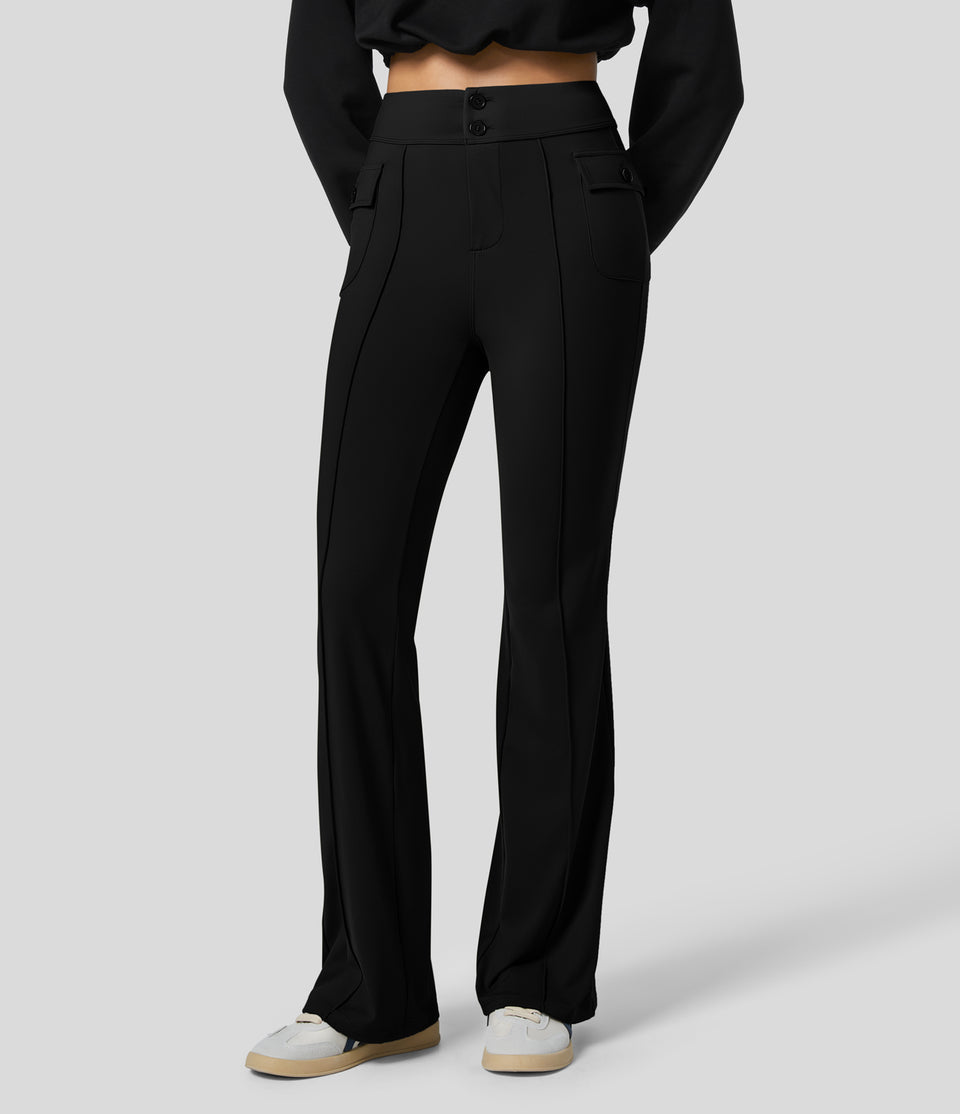 Softlyzero™ Fleece High Waisted Button Side Flap Pocket Flare Casual Cargo Pants